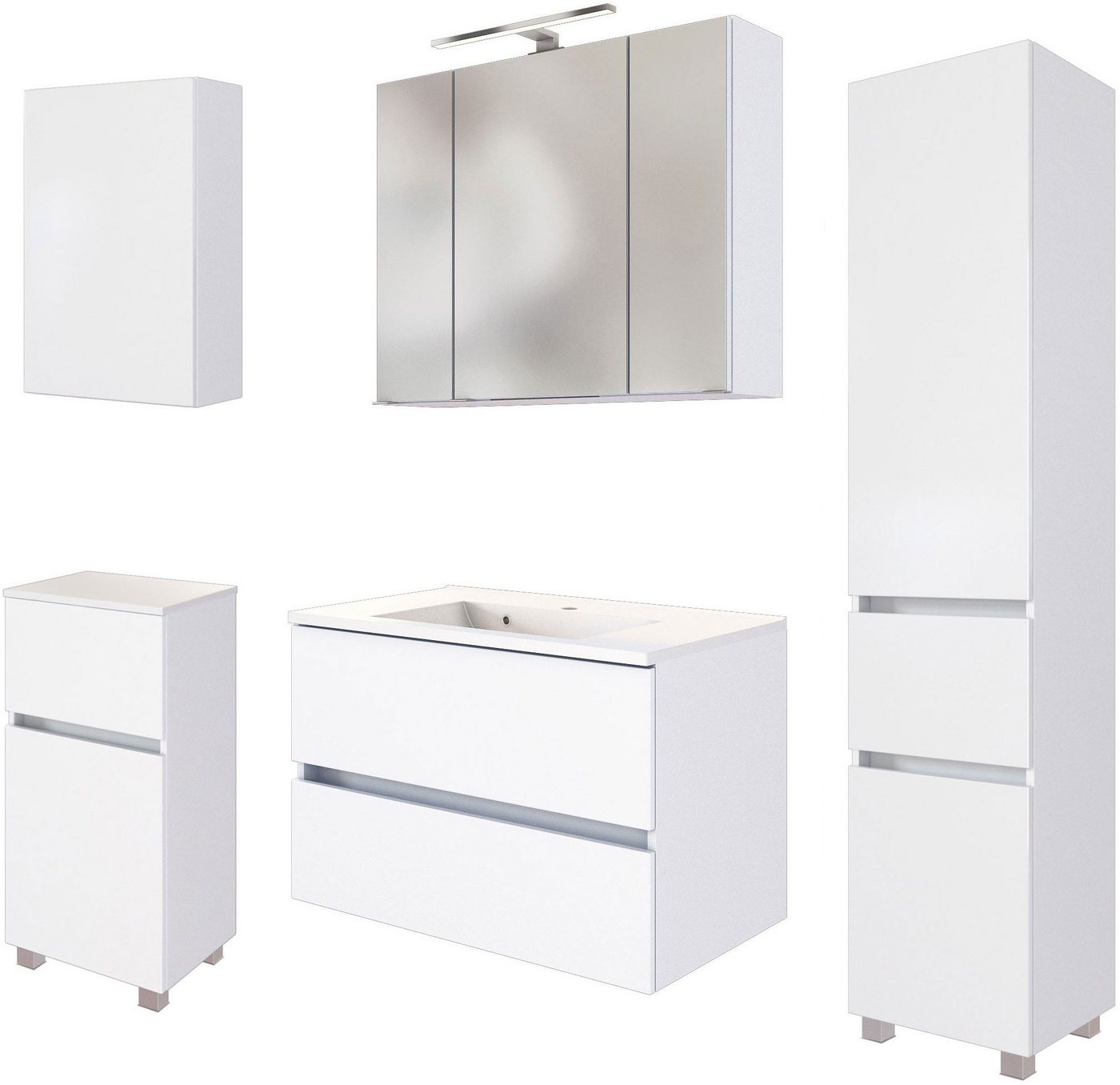 welltime Badmöbel-Set Welltime Möbel Baabe Waschtisch-Set 3tlg. oder 5tlg., (5-St), gedämpfte Scharniere und Softclose-Funktion, inklusive LED-Beleuchtung von welltime