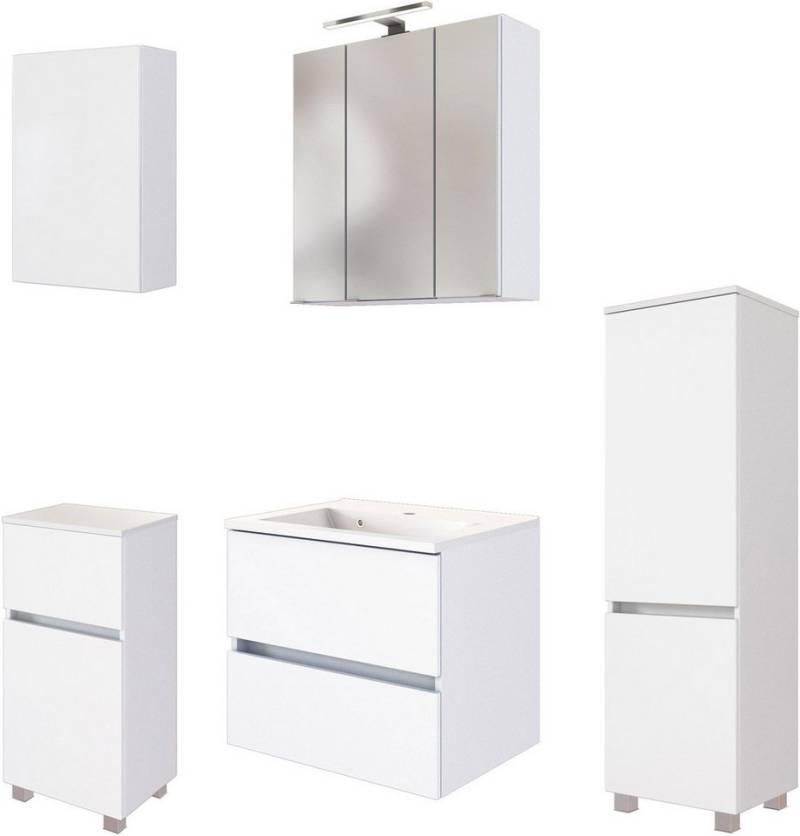 welltime Badmöbel-Set Welltime Möbel Baabe Waschtisch-Set 3tlg. oder 5tlg., (5-St), gedämpfte Scharniere und Softclose-Funktion, inklusive LED-Beleuchtung von welltime