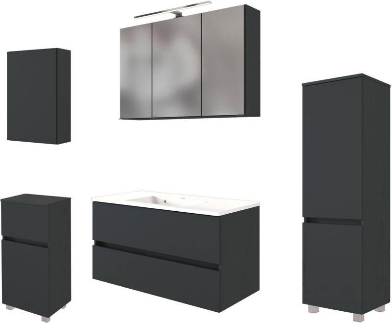 welltime Badmöbel-Set Welltime Möbel Baabe Waschtisch-Set 3tlg. oder 5tlg., (5-St), gedämpfte Scharniere und Softclose-Funktion, inklusive LED-Beleuchtung von welltime