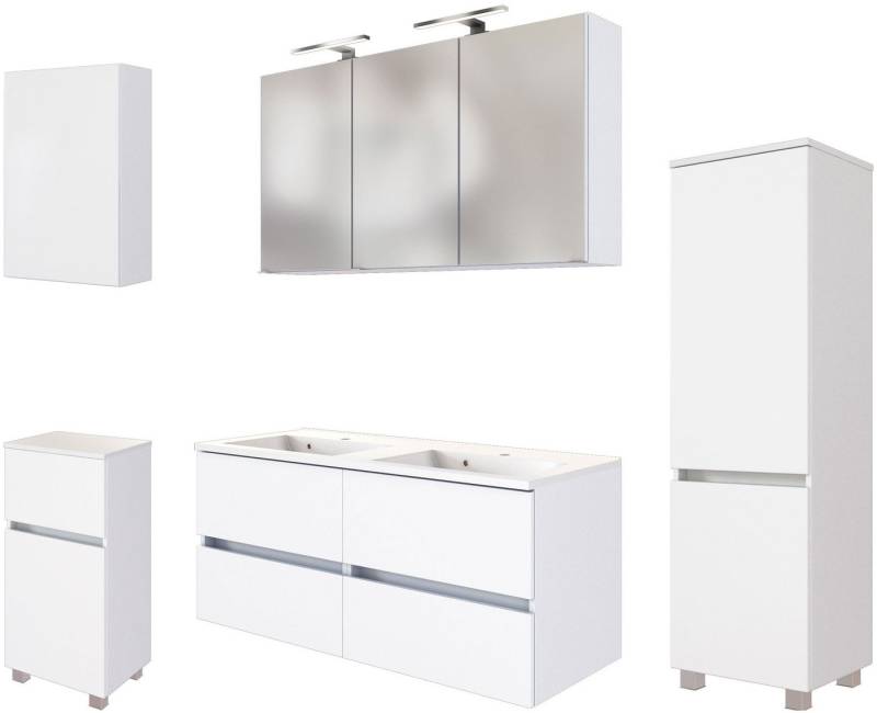 welltime Badmöbel-Set Welltime Möbel Baabe Waschtisch-Set 3tlg. oder 5tlg., (5-St), gedämpfte Scharniere und Softclose-Funktion, inklusive LED-Beleuchtung von welltime