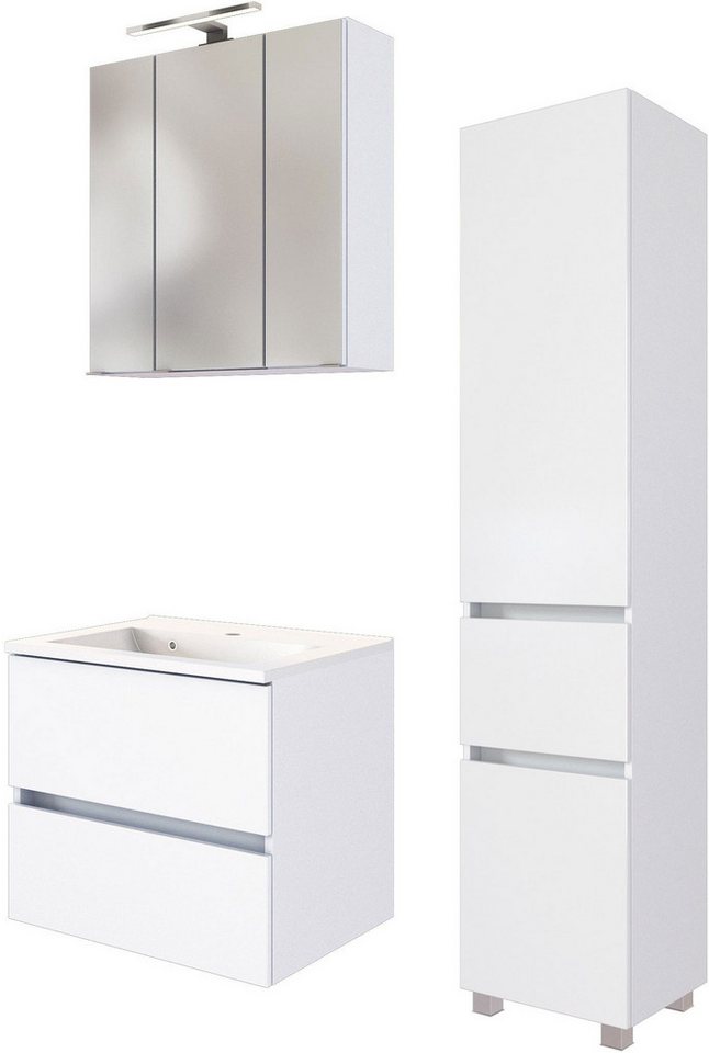 welltime Badmöbel-Set Welltime Möbel Baabe Waschtisch-Set 3tlg. oder 5tlg., (3-St), gedämpfte Scharniere und Softclose-Funktion, inklusive LED-Beleuchtung von welltime