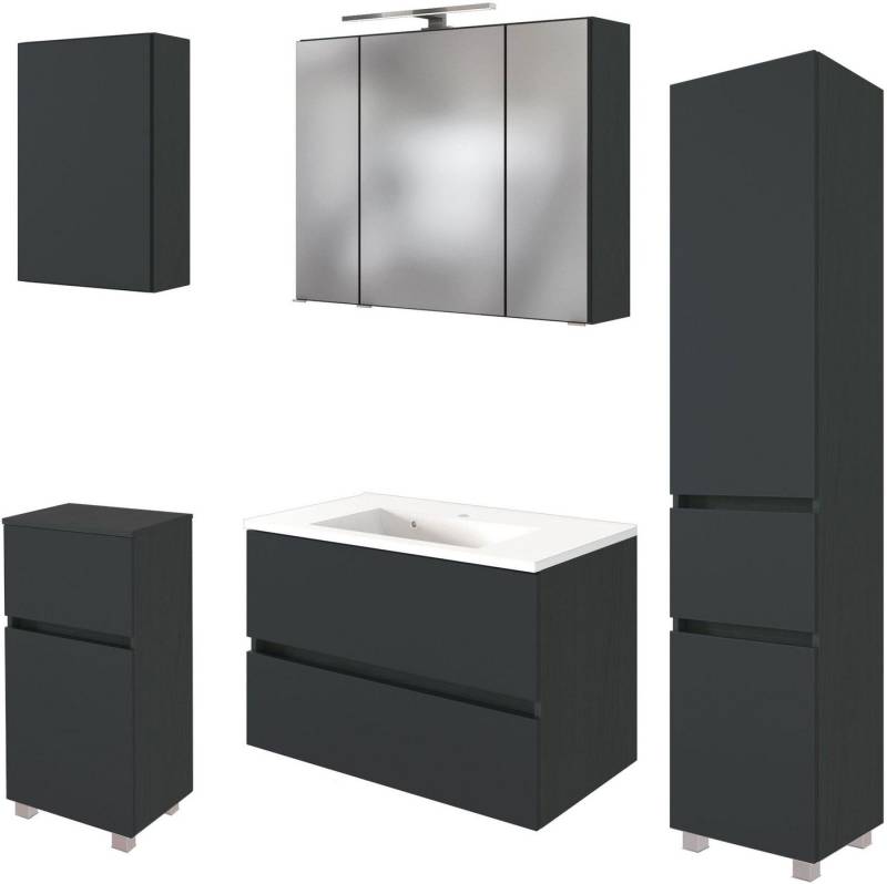 welltime Badmöbel-Set Welltime Möbel Baabe Waschtisch-Set 3tlg. oder 5tlg., (5-St), gedämpfte Scharniere und Softclose-Funktion, inklusive LED-Beleuchtung von welltime