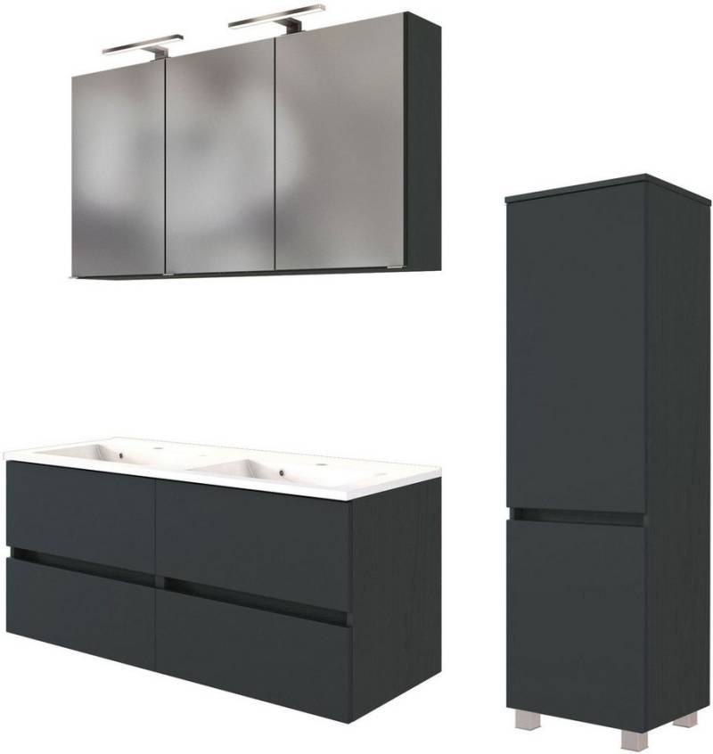 welltime Badmöbel-Set Welltime Möbel Baabe Waschtisch-Set 3tlg. oder 5tlg., (3-St), gedämpfte Scharniere und Softclose-Funktion, inklusive LED-Beleuchtung von welltime