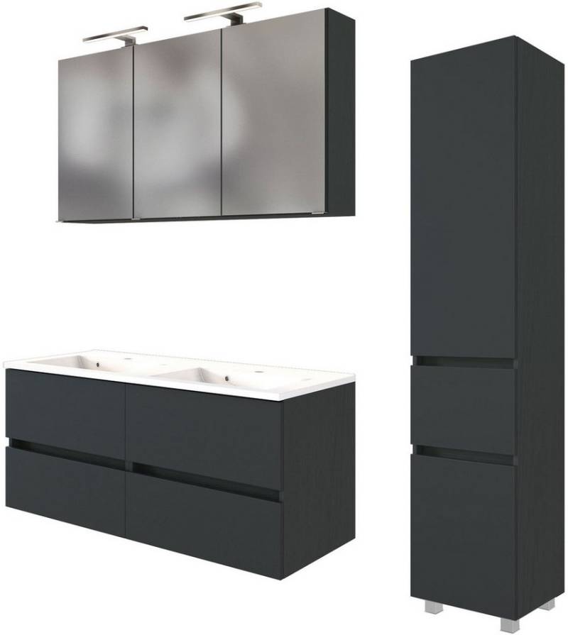 welltime Badmöbel-Set Welltime Möbel Baabe Waschtisch-Set 3tlg. oder 5tlg., (3-St), gedämpfte Scharniere und Softclose-Funktion, inklusive LED-Beleuchtung von welltime