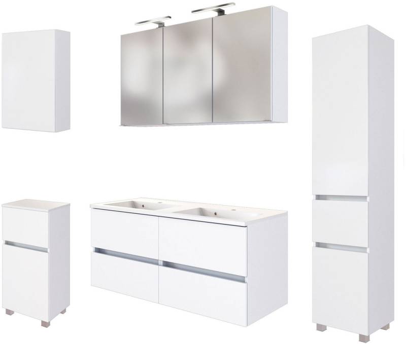 welltime Badmöbel-Set Welltime Möbel Baabe Waschtisch-Set 3tlg. oder 5tlg., (5-St), gedämpfte Scharniere und Softclose-Funktion, inklusive LED-Beleuchtung von welltime