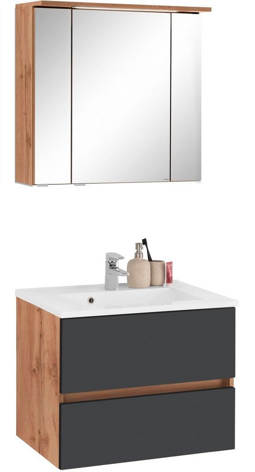 welltime Badmöbel-Set Lucca, (2-St), Breite 60 cm, mit LED-Spiegelschrank von welltime