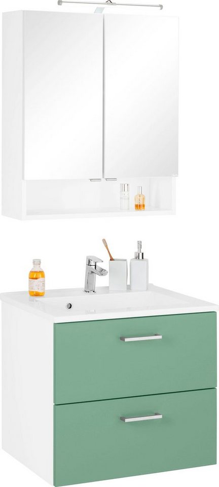 welltime Badmöbel-Set Ribera, (2-St), Spiegelschrank Breite 60 cm, Waschtisch von welltime