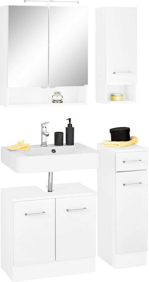 welltime Badmöbel-Set Ribera, (4-St), Spiegelschrank, Waschplatz, Hängeschrank, Unterschrank von welltime