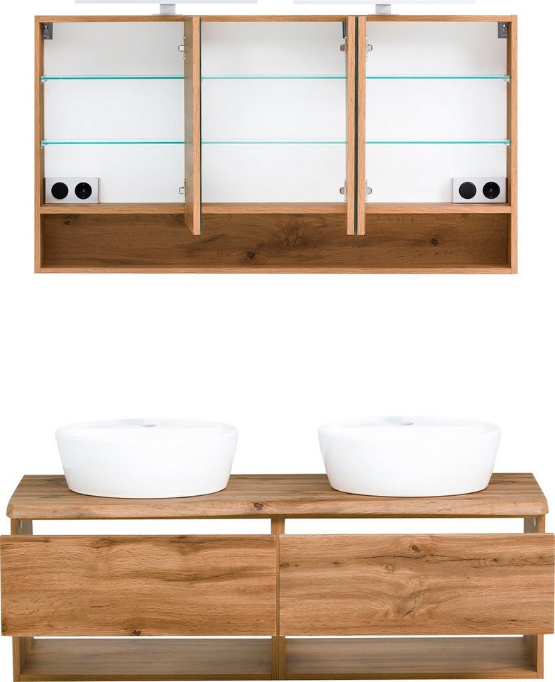 HELD MÖBEL Badmöbel-Set Stubach, (2-St., Spiegelschrank und Waschtisch), Abdeckplatte mit Baumkante von HELD MÖBEL
