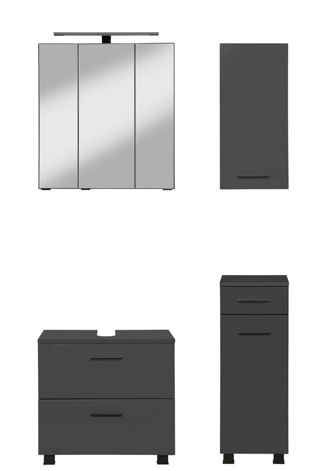 HELD MÖBEL Badmöbel-Set Trento, Badezimmer-Set, Waschbeckenunterschrank, Hängeschrank, (4-St), Unterschrank, Waschbeckenunterschrank, Spiegelschrank, Aufbauleuchte von HELD MÖBEL