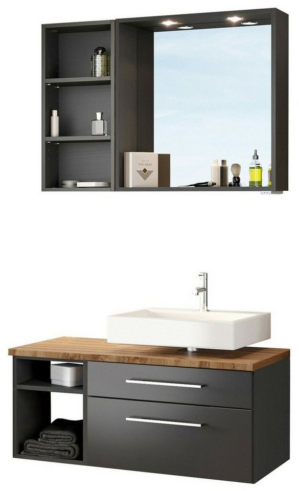 HELD MÖBEL Badmöbel-Set Unterbecken-Set Davos 90 cm -A- (rechts) graphit/matt grau von HELD MÖBEL