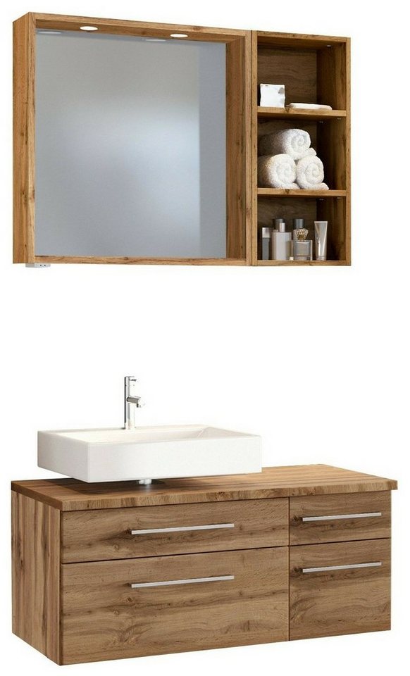 HELD MÖBEL Badmöbel-Set Unterbecken-Set Davos 90 cm -C- (links) Wotaneiche/Wotaneiche von HELD MÖBEL