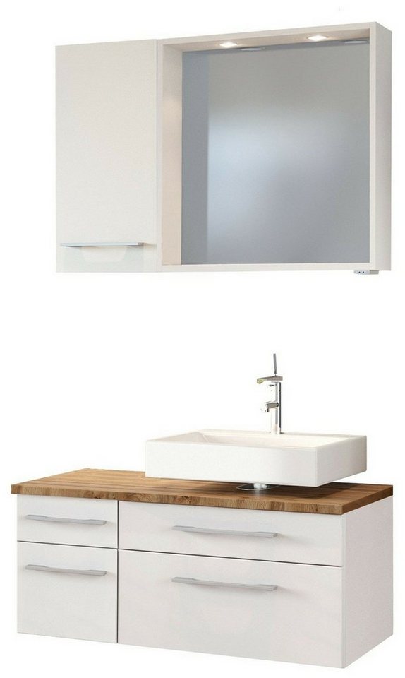 HELD MÖBEL Badmöbel-Set Unterbecken-Set Davos 90 cm -D- (rechts) weiß/matt weiß von HELD MÖBEL