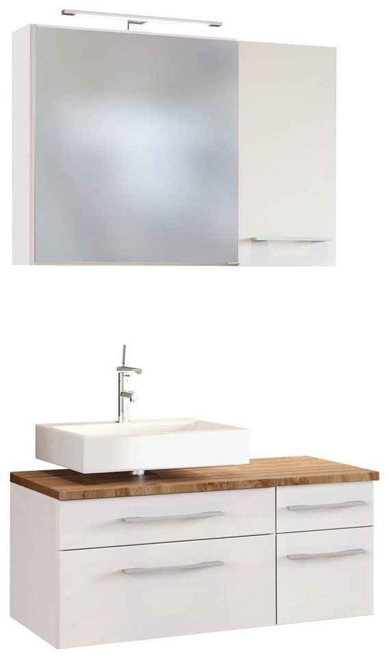 HELD MÖBEL Badmöbel-Set Unterbecken-Set Davos 90 cm -H- (links) weiß/matt weiß von HELD MÖBEL