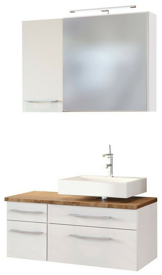 HELD MÖBEL Badmöbel-Set Unterbecken-Set Davos 90 cm -H- (rechts) weiß/matt weiß von HELD MÖBEL