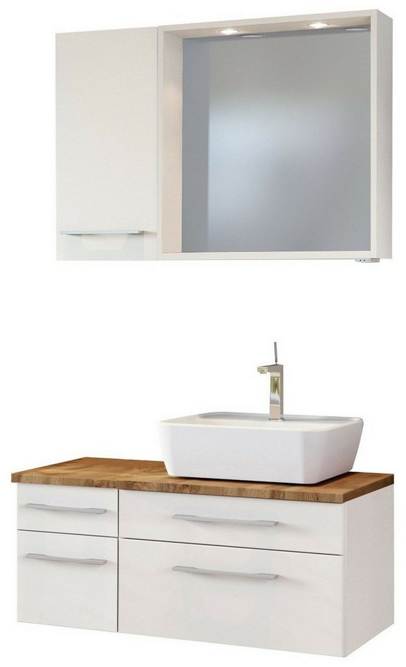 HELD MÖBEL Badmöbel-Set Waschtisch-Set Davos 90 cm -D- (rechts) weiß/matt weiß von HELD MÖBEL