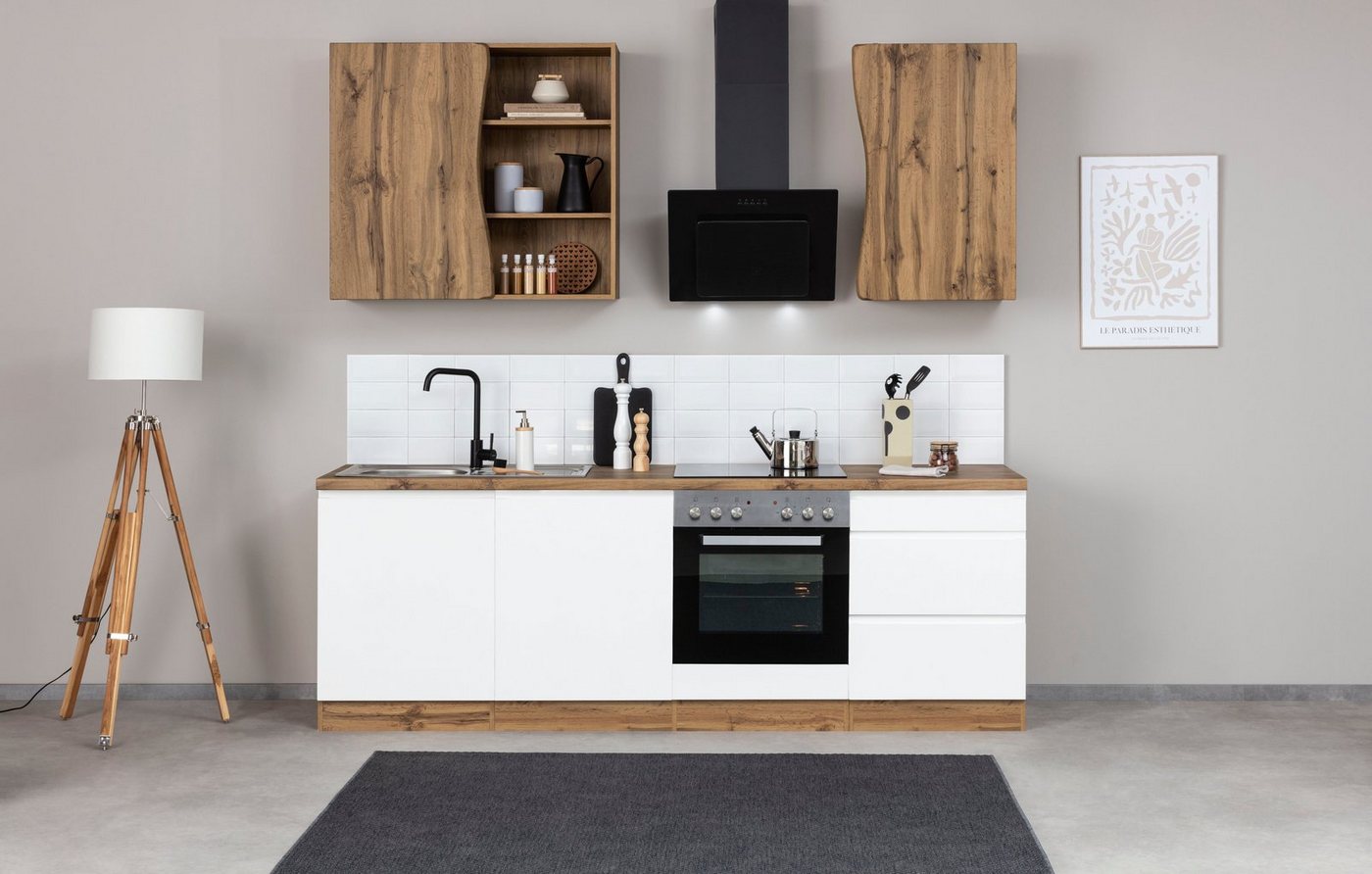 Kochstation Küche KS-Bruneck, 240cm breit, wahlweise mit oder ohne E-Geräte, hochwertige MDF-Fronten von Kochstation