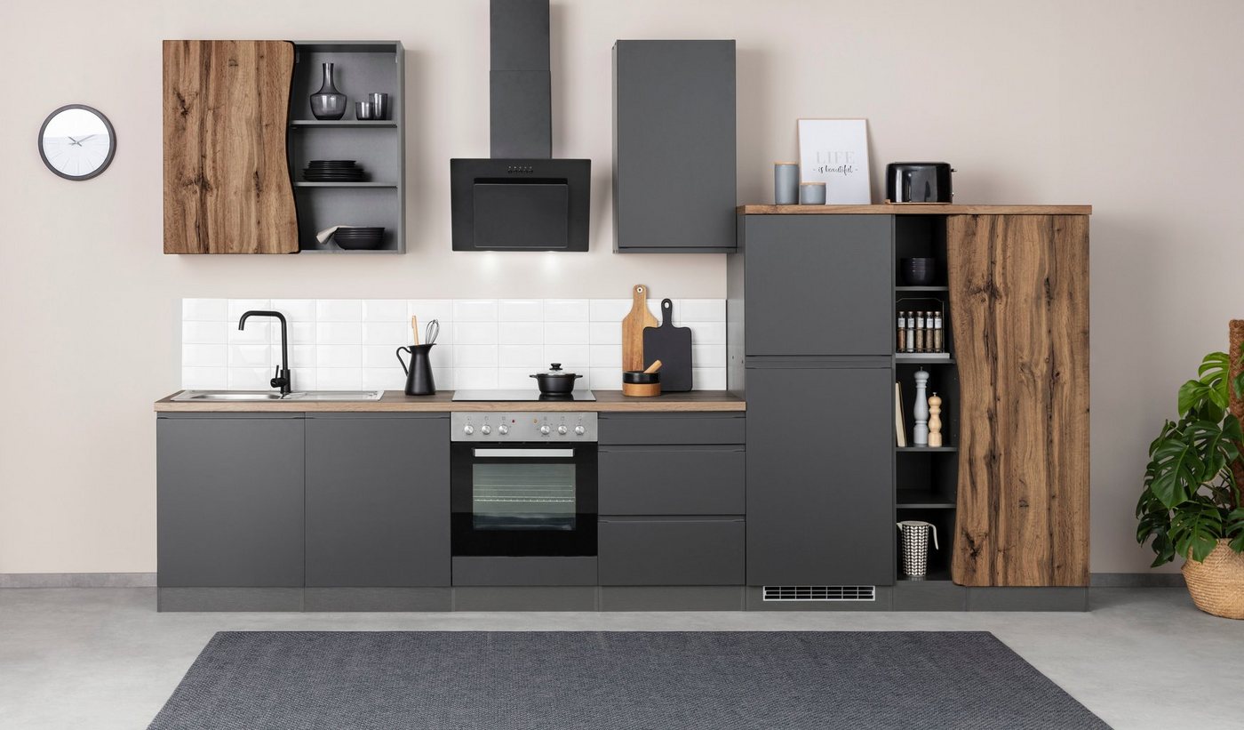 Kochstation Küche KS-Bruneck, 380cm breit, wahlweise mit oder ohne E-Geräte, hochwertige MDF-Fronten von Kochstation