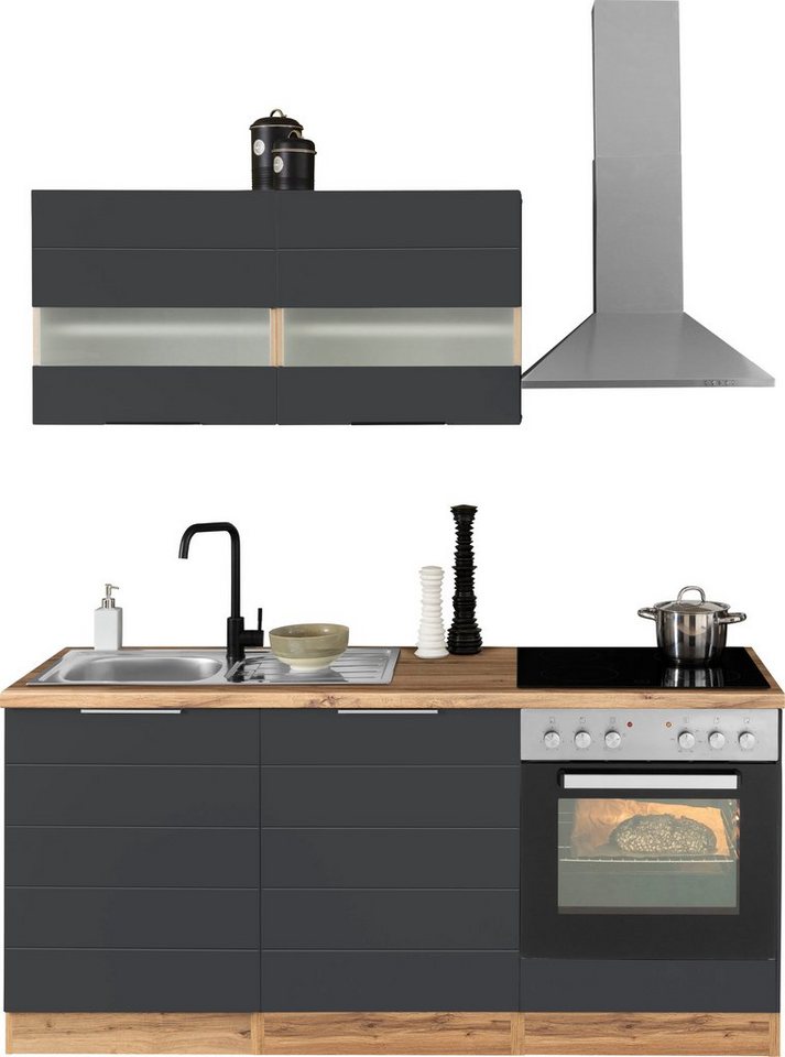 Kochstation Küche KS-Luhe, 180 cm breit, wahlweise mit oder ohne E-Geräten, gefräste MDF-Fronten von Kochstation