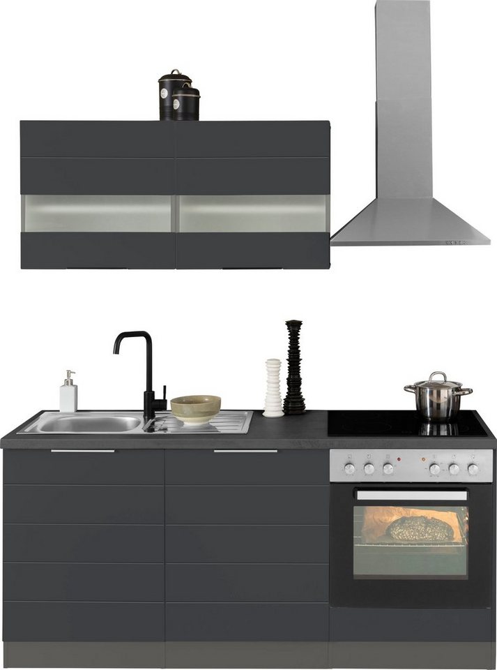 Kochstation Küche KS-Luhe, 180 cm breit, wahlweise mit oder ohne E-Geräten, gefräste MDF-Fronten von Kochstation