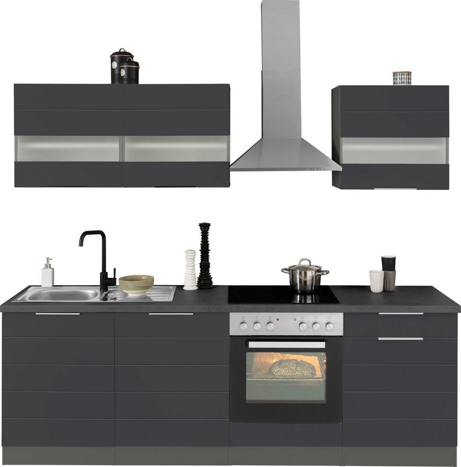 Kochstation Küche KS-Luhe, 240 cm breit, wahlweise mit oder ohne E-Geräten, gefräste MDF-Fronten von Kochstation