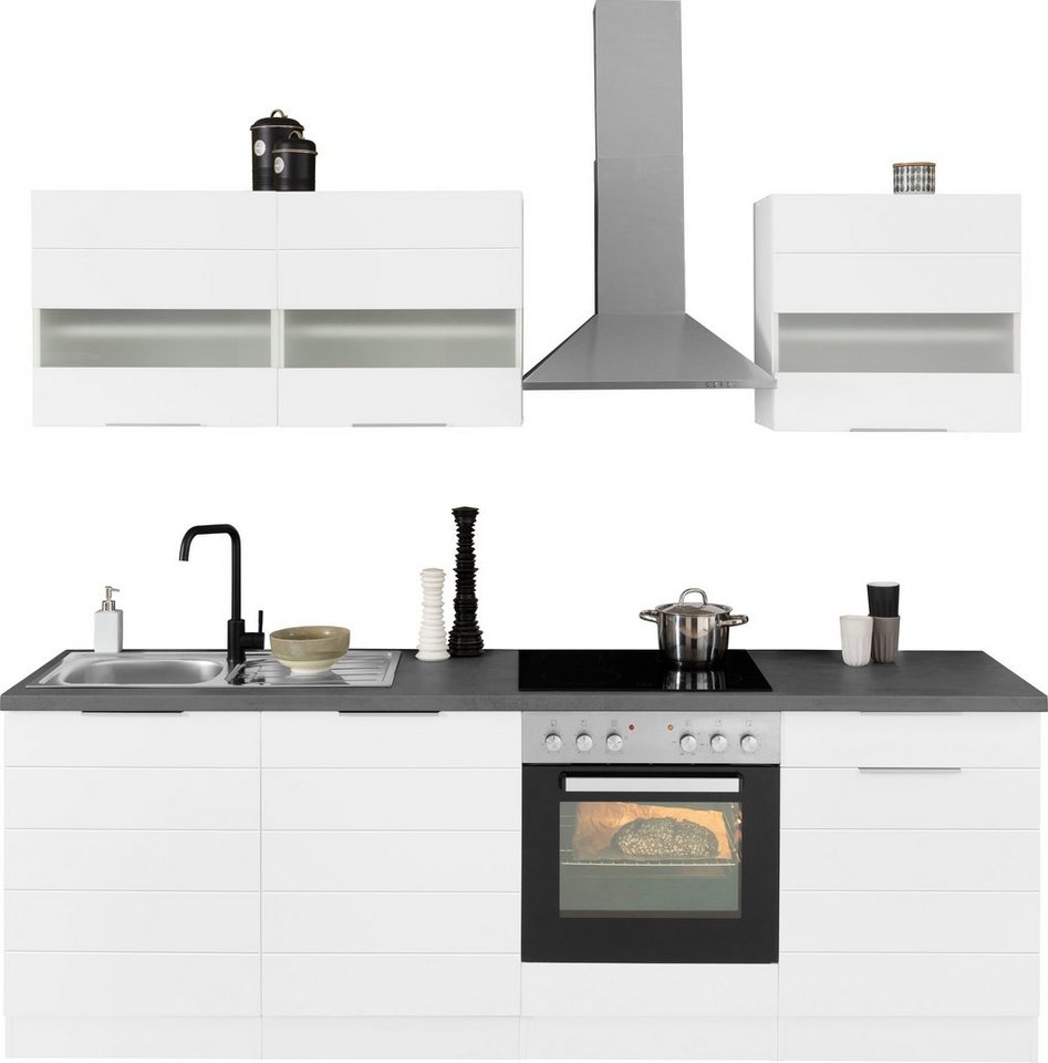 Kochstation Küche KS-Luhe, 240 cm breit, wahlweise mit oder ohne E-Geräten, gefräste MDF-Fronten von Kochstation