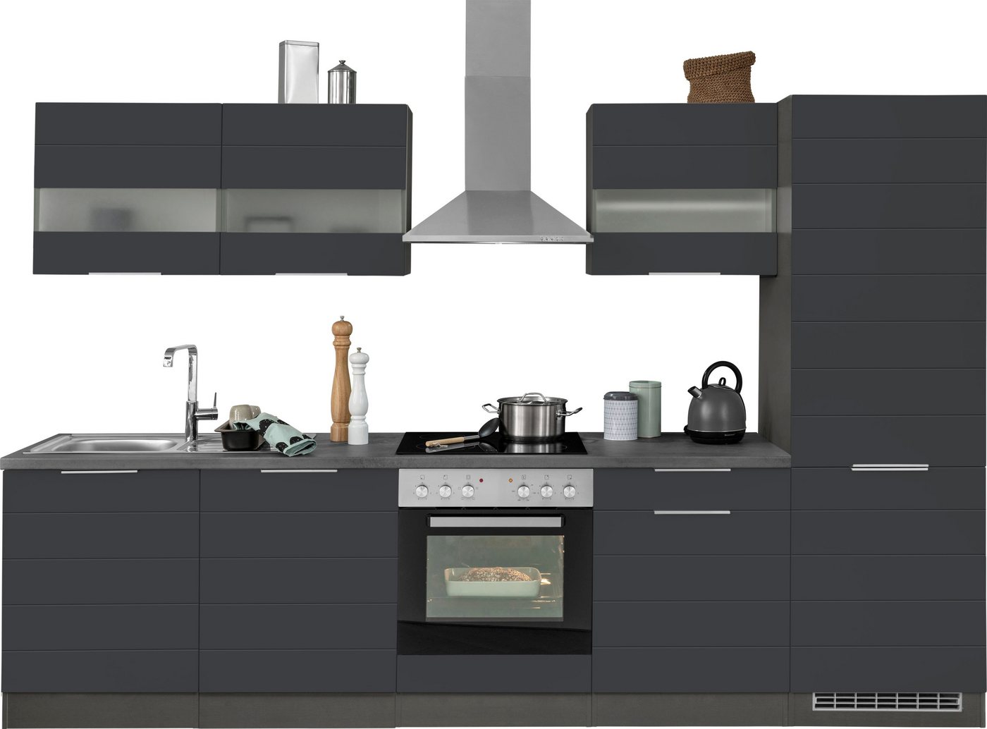 Kochstation Küche KS-Luhe, 300 cm breit, wahlweise mit oder ohne E-Geräten, gefräste MDF-Fronten von Kochstation