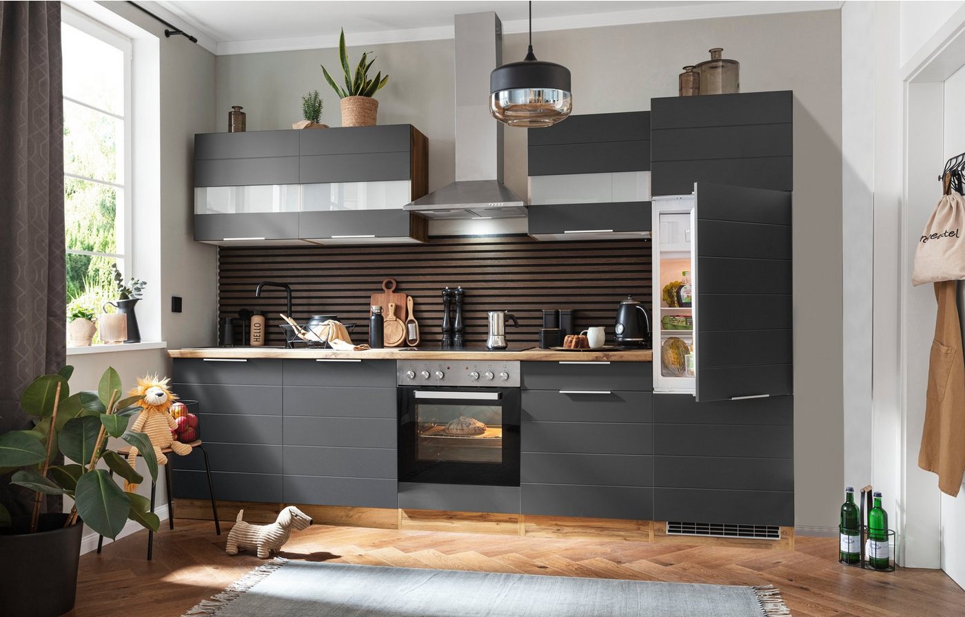 Kochstation Küche KS-Luhe, 300 cm breit, wahlweise mit oder ohne E-Geräten, gefräste MDF-Fronten von Kochstation
