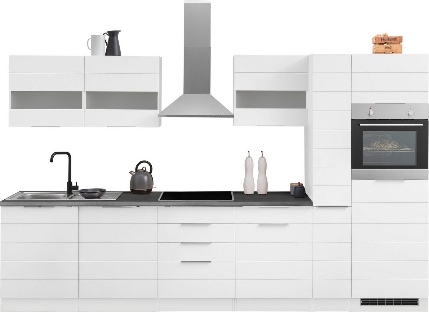 Kochstation Küche KS-Luhe, 330 cm breit, wahlweise mit oder ohne E-Geräten, gefräste MDF-Fronten von Kochstation