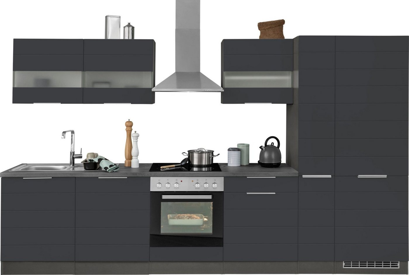 Kochstation Küche KS-Luhe, 330 cm breit, wahlweise mit oder ohne E-Geräten, gefräste MDF-Fronten von Kochstation
