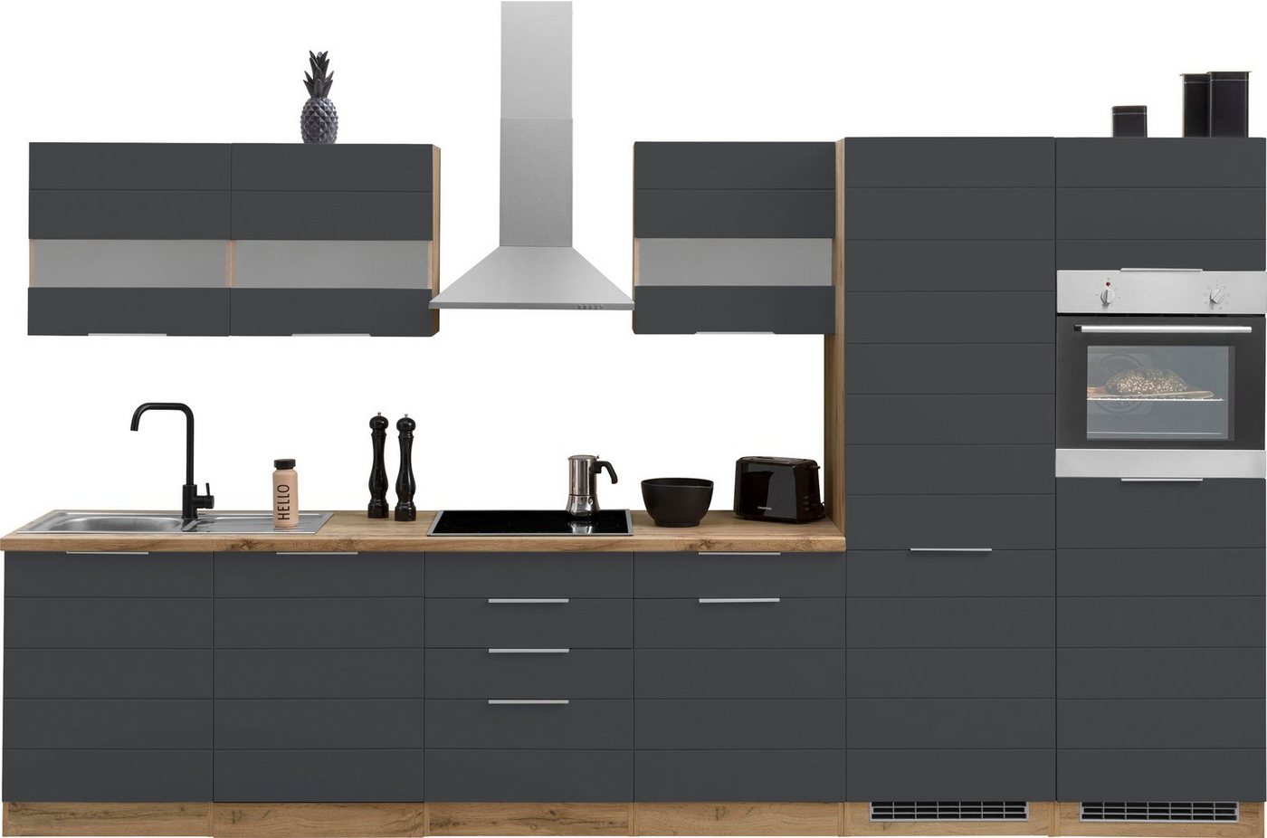 Kochstation Küche KS-Luhe, 360 cm breit, wahlweise mit oder ohne E-Geräten, gefräste MDF-Fronten von Kochstation