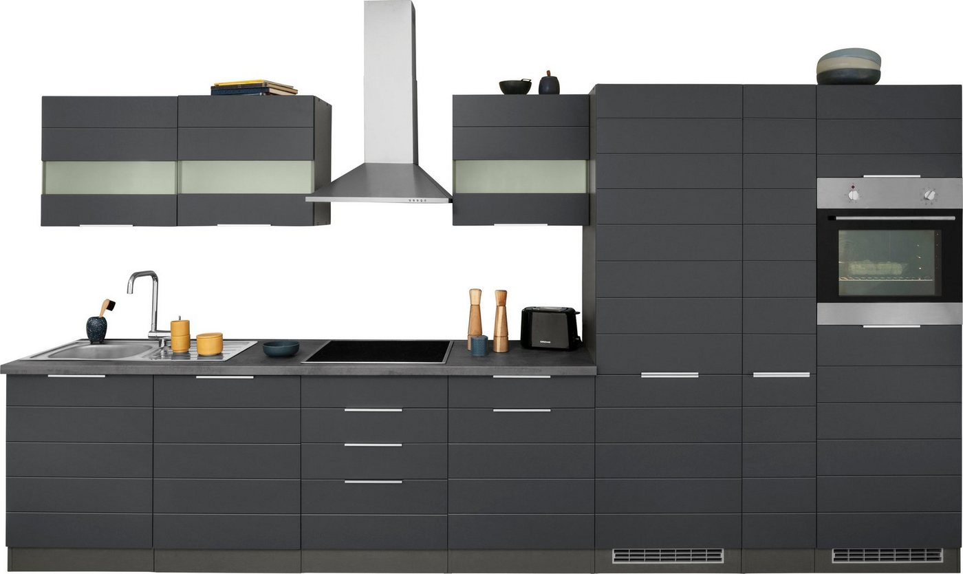 Kochstation Küche KS-Luhe, 390 cm breit, wahlweise mit oder ohne E-Geräten, gefräste MDF-Fronten von Kochstation