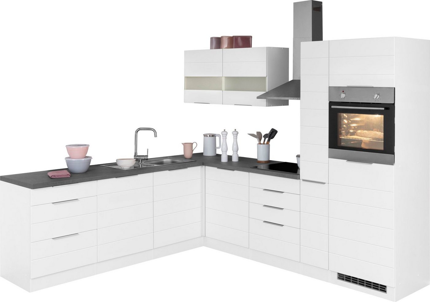 Kochstation Küche KS-Luhe, Stellbreite 240x270 cm, wahlweise mit oder ohne E-Geräten, MDF-Fronten von Kochstation