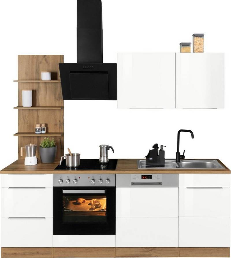 KOCHSTATION Küchenzeile KS-Brindisi, Breite 220 cm, wahlweise mit E-Geräten, mit MDF-Fronten und Regal von KOCHSTATION