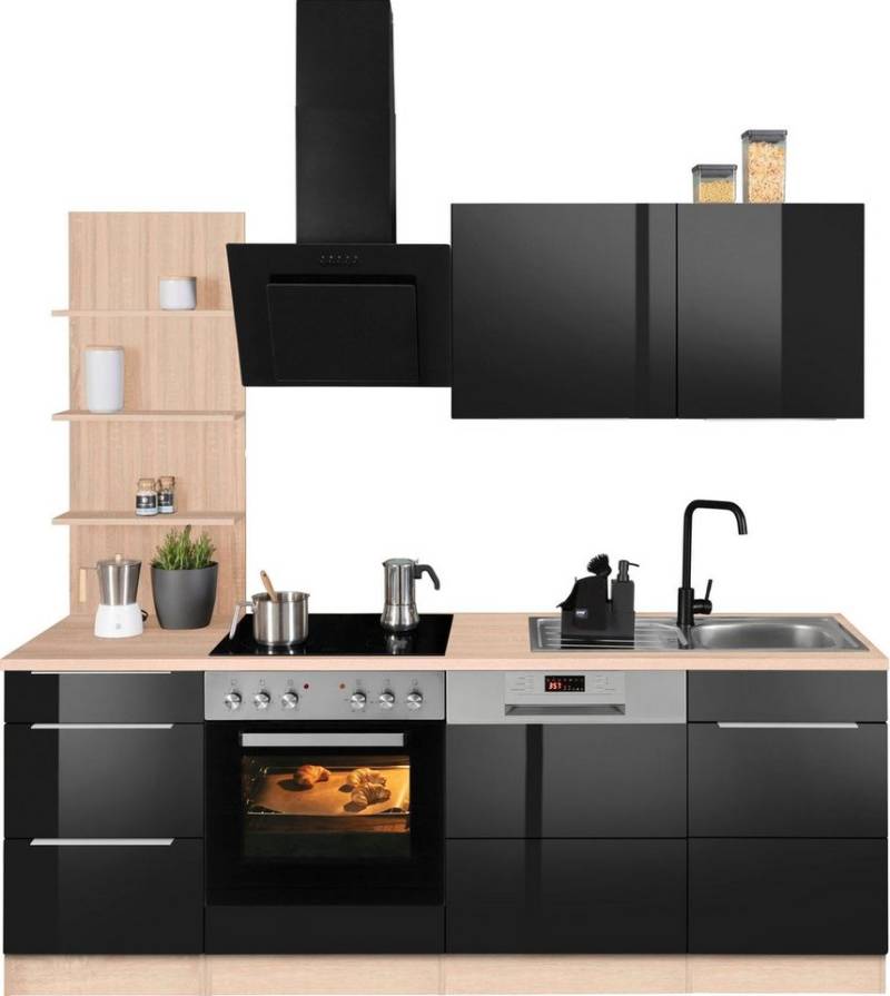 KOCHSTATION Küchenzeile KS-Brindisi, Breite 220 cm, wahlweise mit E-Geräten, mit MDF-Fronten und Regal von KOCHSTATION