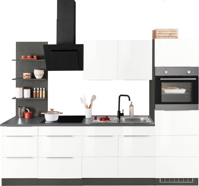 KOCHSTATION Küchenzeile KS-Brindisi Breite 270 cm, wahlweise mit E-Geräten und Induktion, mit MDF-Fronten und Regal von KOCHSTATION