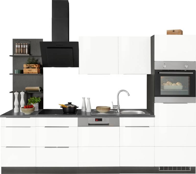 KOCHSTATION Küchenzeile KS-Brindisi Breite 280 cm, wahlweise mit E-Geräten und Induktion, mit MDF-Fronten und Regal von KOCHSTATION