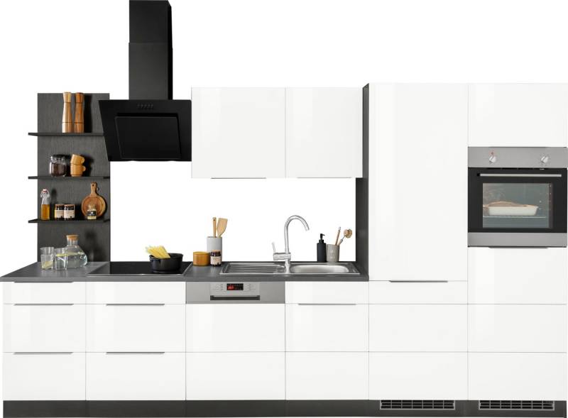 KOCHSTATION Küchenzeile KS-Brindisi Breite 340 cm, wahlweise mit E-Geräten und Induktion, mit MDF-Fronten und Regal von KOCHSTATION