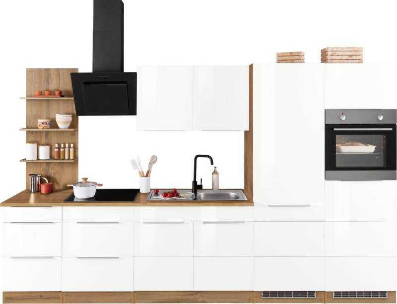 KOCHSTATION Küchenzeile KS-Brindisi Breite 330 cm, wahlweise mit E-Geräten und Induktion, mit MDF-Fronten und Regal von KOCHSTATION