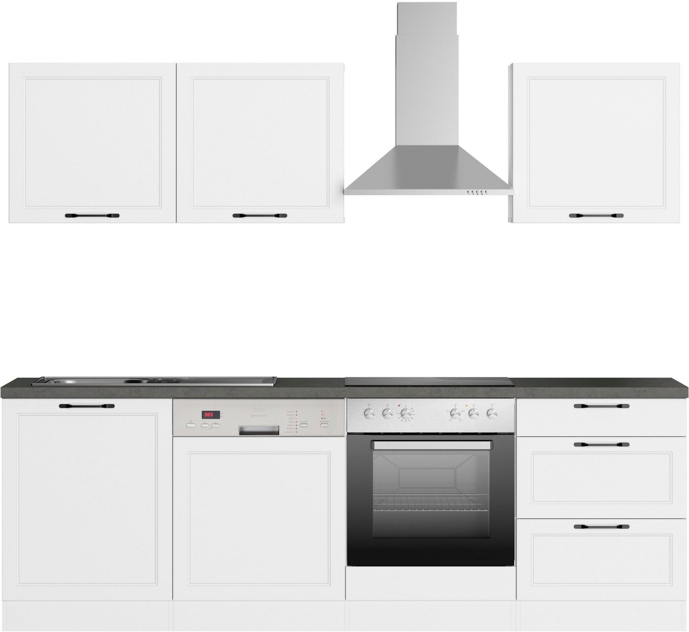 Kochstation Küchenzeile KS-Lani, mit MDF-Fronten, Breite 240 cm, wahlweise mit E-Geräten, Höhen-Ausgleichsfüße 0-4 cm von Kochstation