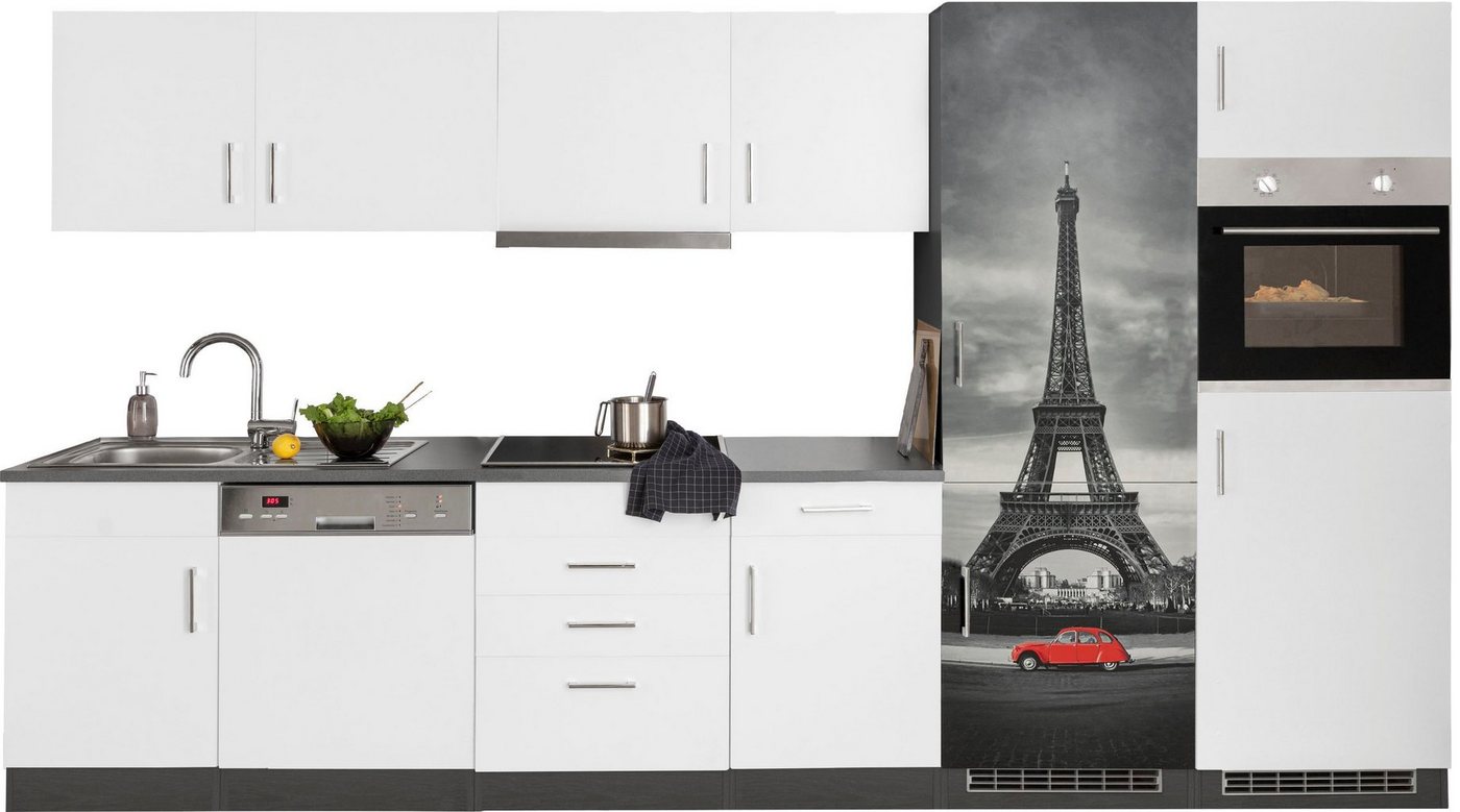 HELD MÖBEL Küchenzeile Paris, mit E-Geräten, Breite 340 cm, mit großer Kühl-Gefrierkombination von HELD MÖBEL