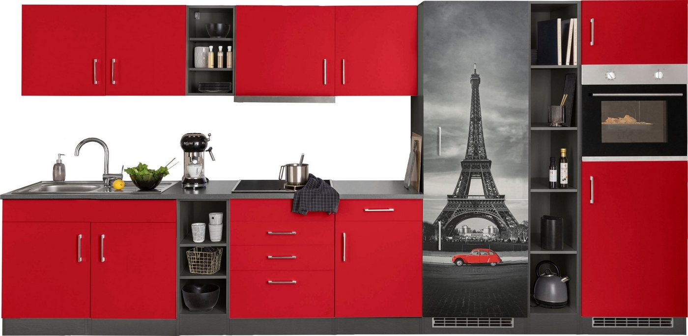 HELD MÖBEL Küchenzeile Paris, mit E-Geräten, Breite 390 cm, mit großer Kühl-Gefrierkombination von HELD MÖBEL