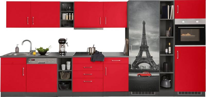 HELD MÖBEL Küchenzeile Paris, mit E-Geräten, Breite 400 cm, mit großer Kühl-Gefrierkombination von HELD MÖBEL