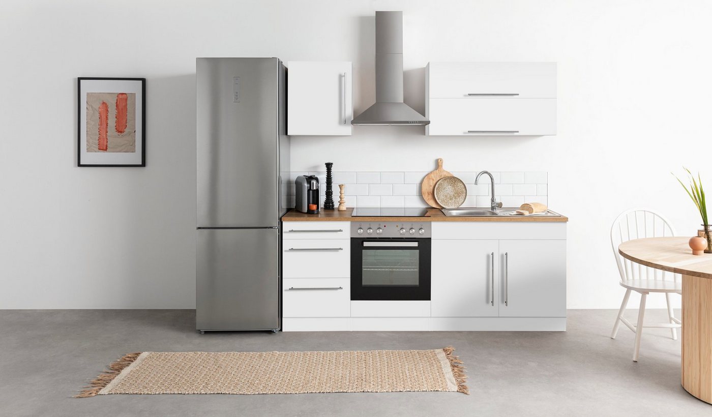 Kochstation Küchenzeile KS-Samos, mit E-Geräten, Breite 210 cm mit Stangengriffen aus Metall von Kochstation