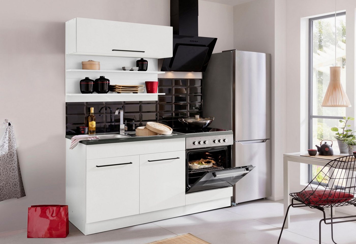KOCHSTATION Küchenzeile KS-Tulsa, Breite 160 cm, schwarze Metallgriffe, hochwertige MDF Fronten KOCHSTATION Küchenzeile KS-Tulsa, Breite 160 cm, schwarze Metallgriffe, hochwertige MDF Fronten von KOCHSTATION