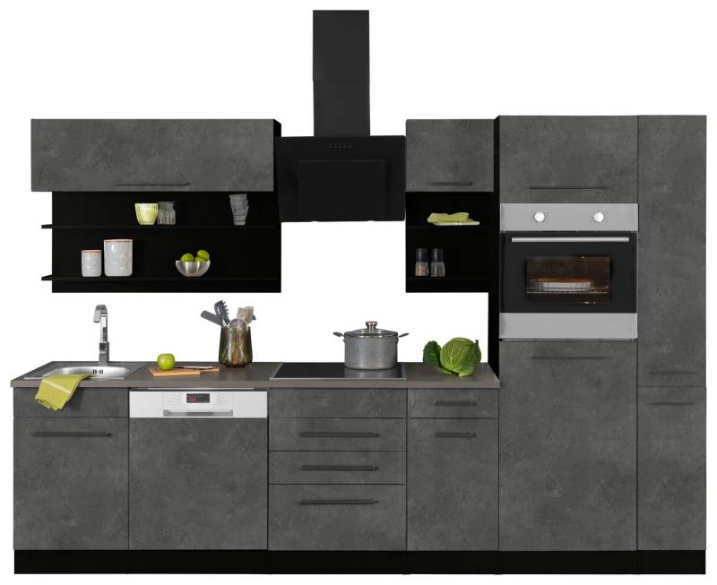 KOCHSTATION Küchenzeile KS-Tulsa, mit E-Geräten, Breite 300 cm, schwarze Metallgriffe, MDF Fronten von KOCHSTATION