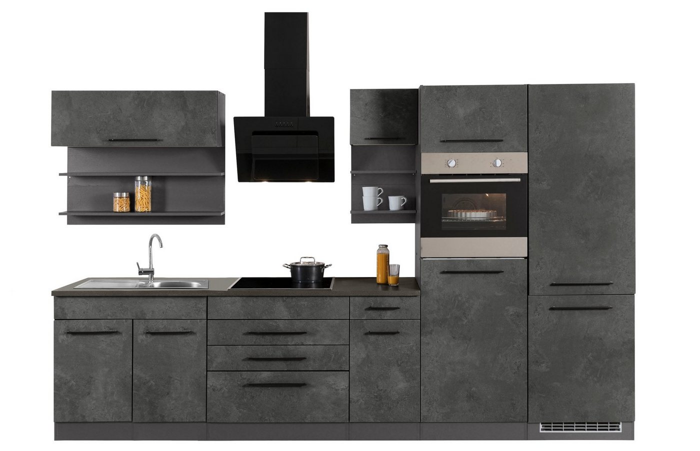 HELD MÖBEL Küchenzeile Tulsa, mit E-Geräten, Breite 350 cm, schwarze Metallgriffe, MDF Fronten von HELD MÖBEL