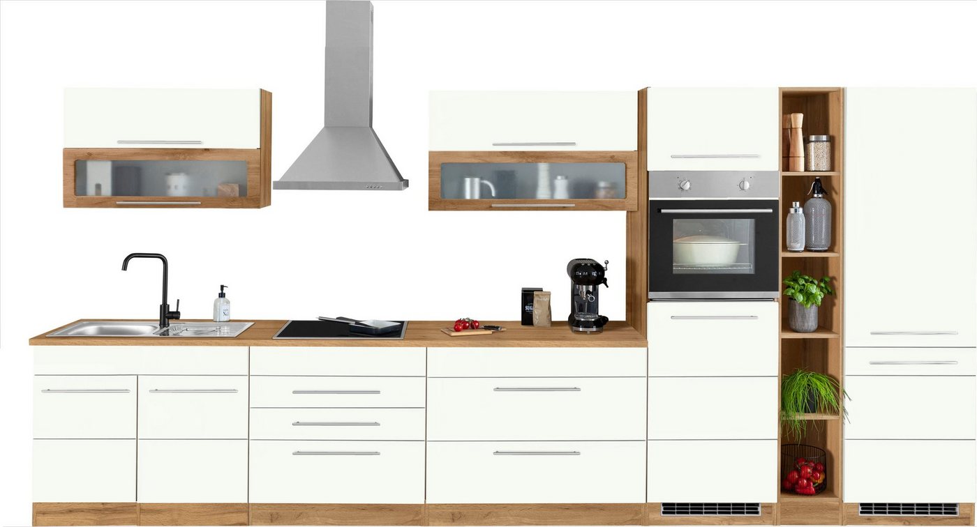 Kochstation Küchenzeile KS-Wien, Breite 430 cm, wahlweise mit E-Geräten und Induktion von Kochstation