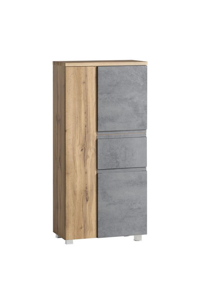 HELD MÖBEL Midischrank in Betongrau/ Wotaneiche, MDF - 65x130x35cm (BxHxT) von HELD MÖBEL