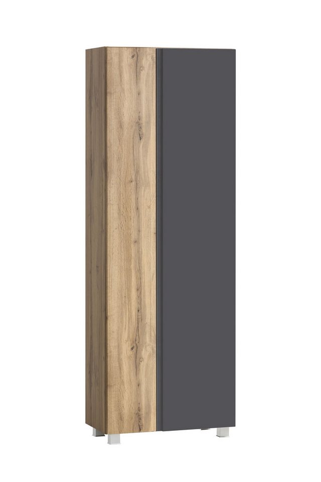 HELD MÖBEL Seitenschrank in grau / Wotaneiche, MDF - 65x180x35cm (BxHxT) von HELD MÖBEL